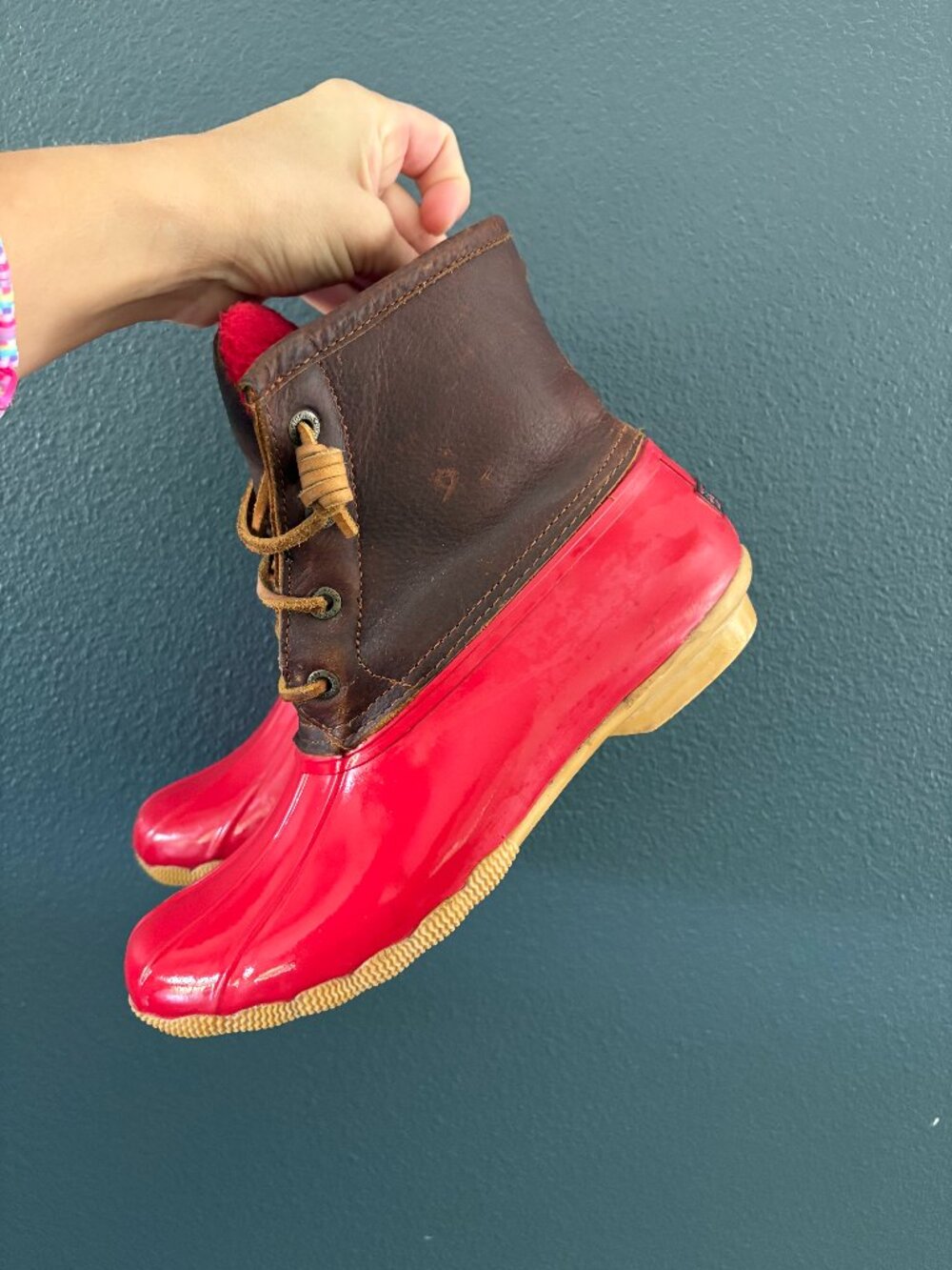 Sperry red and leather duck boots women's size 8